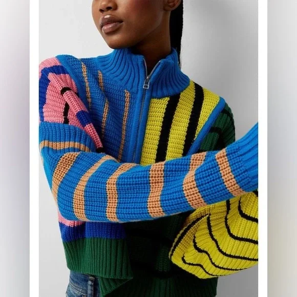 STAUD Hampton Cropped Sweater in Multi Formentera Stripe - Picture 2 of 7